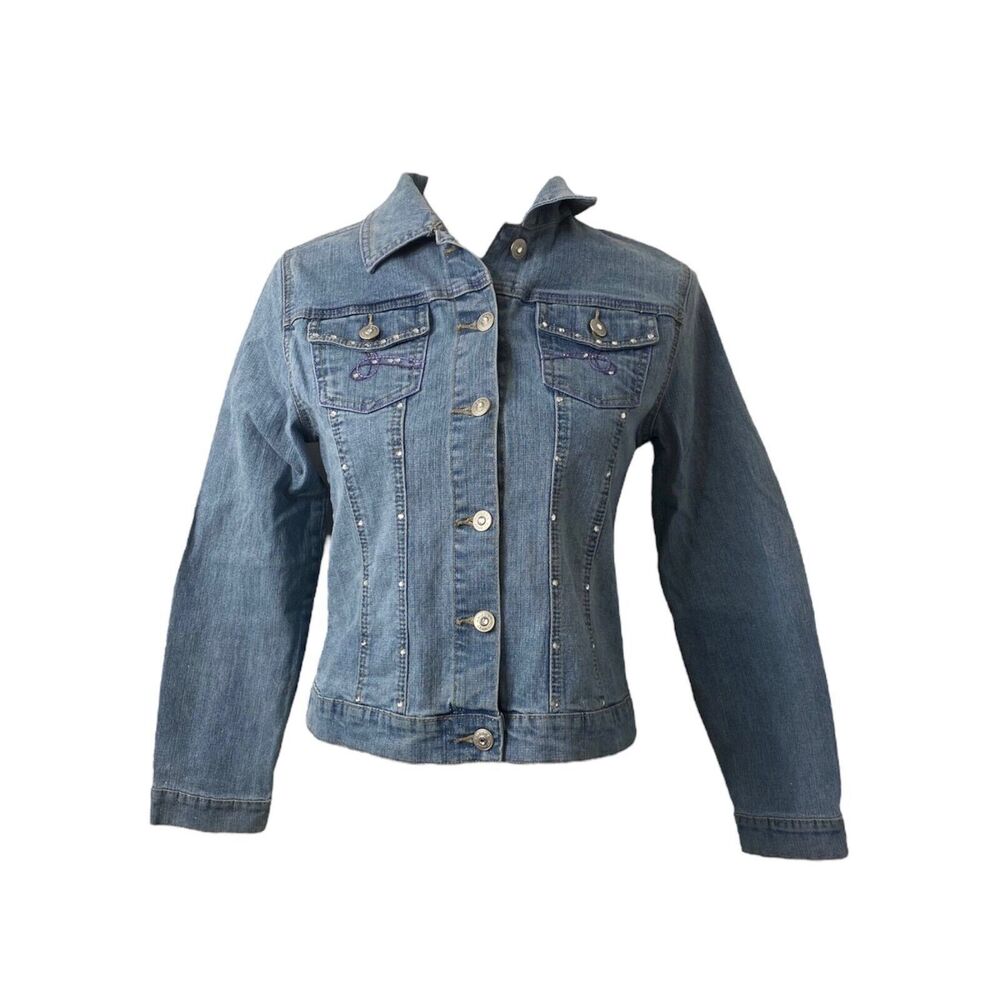 Arizona Girl's Jacket Blue Denim Long Sleeve Button-Down Size Large